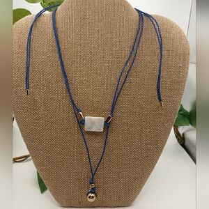 Free People Mother Pearl Blue Corded Gold Tone Layered Necklace NWT